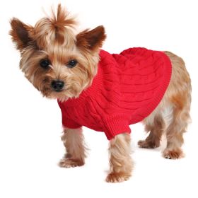 Combed Cotton Cable Knit Dog Sweater (Color: Fiery Red, size: XX-Small)