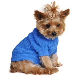 Combed Cotton Cable Knit Dog Sweater (Color: Riverside Blue, size: XX-Small)