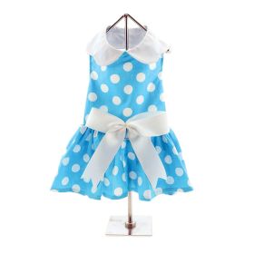 Blue Polka Dot Dog Dress with Matching Leash (Color: , size: X-Large)