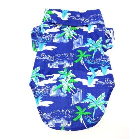 Hawaiian Camp Shirt (Color: Ocean Blue and Palms, size: large)