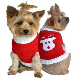 Combed Cotton Red Rudolph Holiday Dog Sweater (Color: , size: medium)