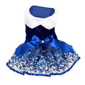 Holiday Dog Harness Dress (Color: Snowflakes, size: large)