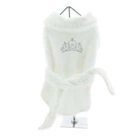 White Silver Tiara Cotton Dog Bathrobe by Doggie Design (Color: , size: medium)